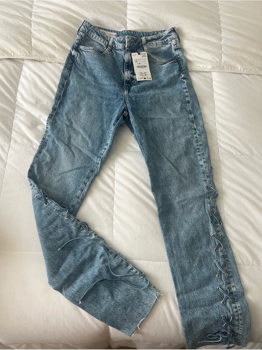 Zara Light Blue Lace-Up Side Seam Bootcut western Jeans